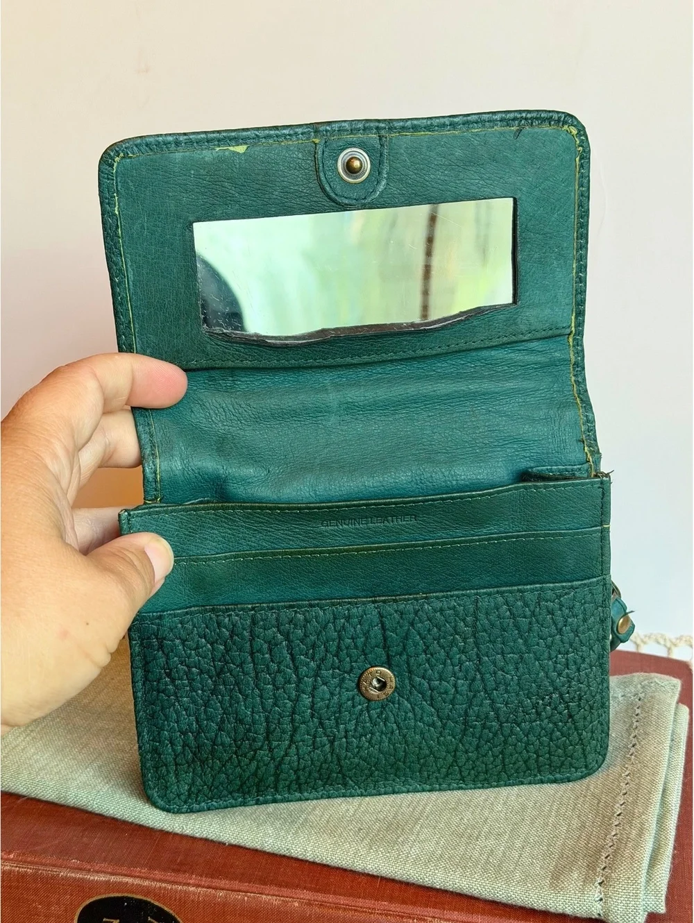 Wilsons Leather Teal Green Crossbody Bag Wallet Purse Pebbled Leather